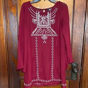 Maroon Dress with White Embroidery